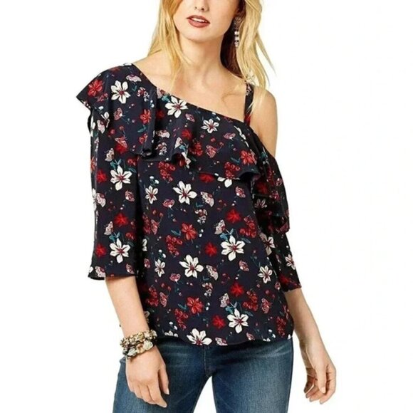 RACHEL ZOE Floral One Shoulder Blouse NWT SMALL - Picture 1 of 7